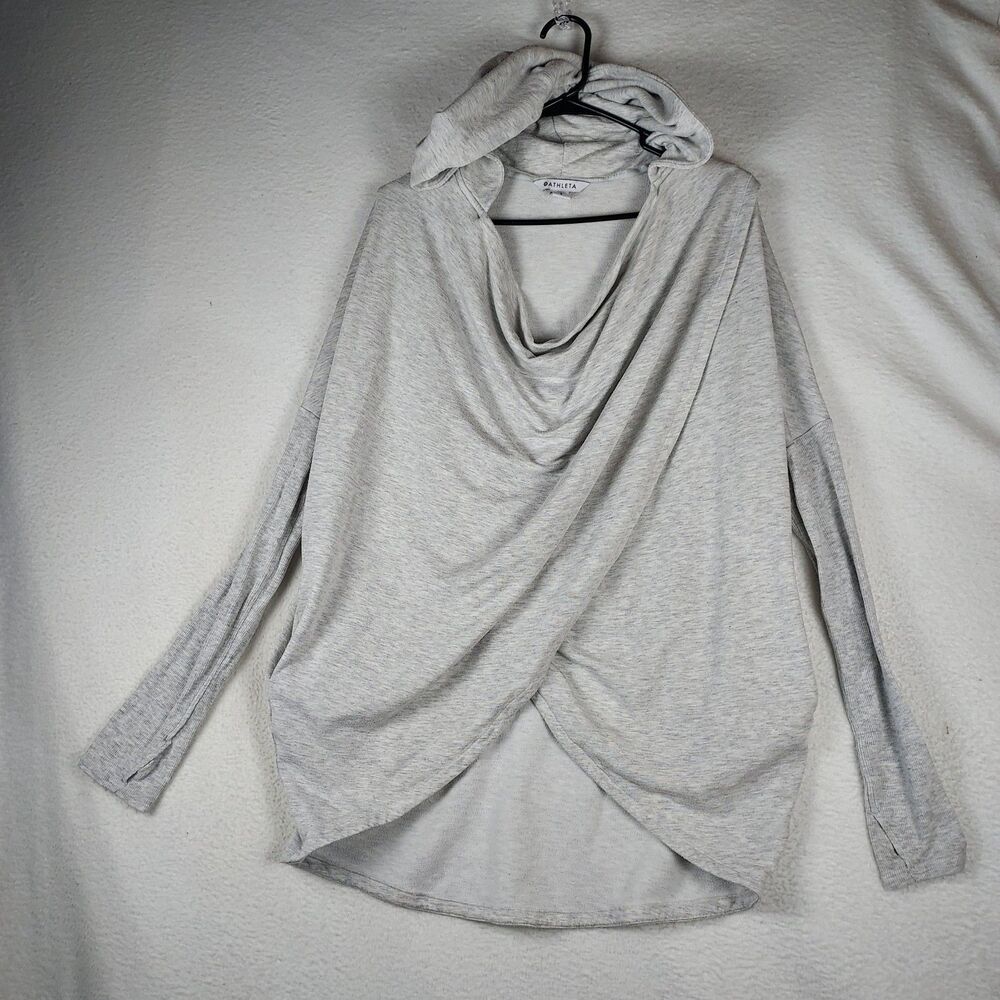 Athleta Cowl Neck Hooded Wrap Front Long Sleeve Top Lightweight Gray Small